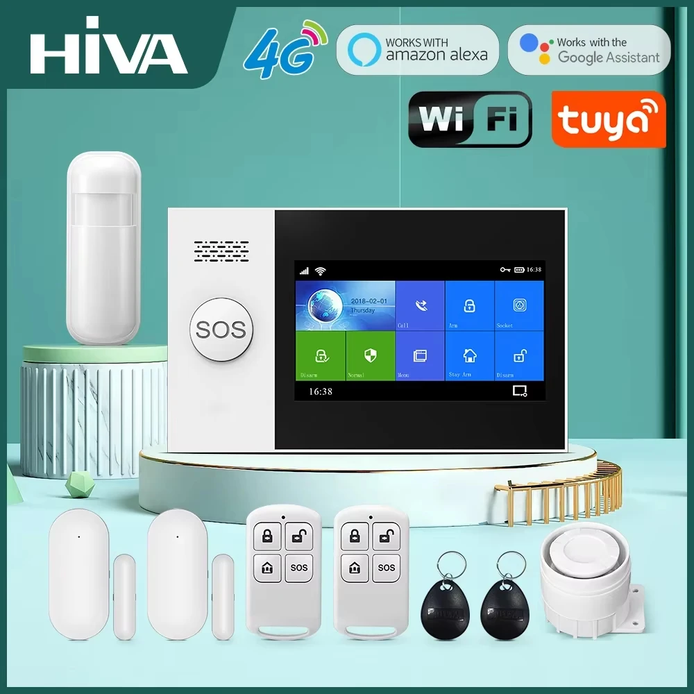 4G Alarm System For Home Security With PIR Door Sensor WiFi 4.3-inch Big Screen Tuya Smart Life App Control Support Google Alexa