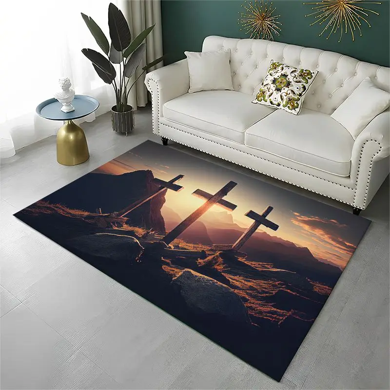 Classic Cross Bible Christian Faith Retro Large Area Rug Non-slip Durable Carpet for Bedroom Living Room Sofa Doormat Home Decor