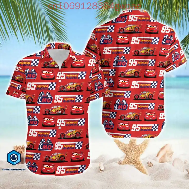 ديزني سيارات قمصان البرق ماكوين بيكسار سيارة الرجال النساء قمصان هاواي كأس المكبس الصيف الاطفال قميص رحلة العالم قميص