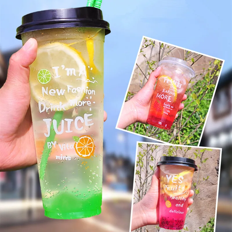 50pcs Clear plastic disposable fruti orange juice cups 16oz 500ml birthday party camping packaging food container beverage cup