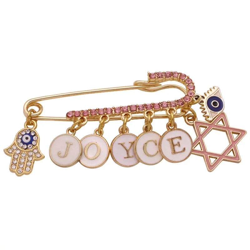 ZKD customise english name brooch Jewish Hebrew Star of David pink baby pin