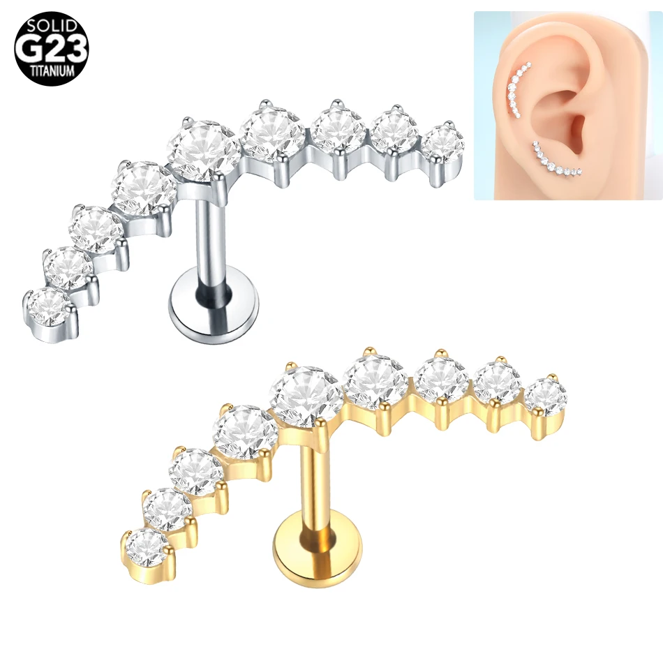 1PC G23 Titanium Piercing Labret 16G Internally Thread Fashion CZ Stone Lip Rings Helix Tragus Stud Earrings Lobe Body Jewelry