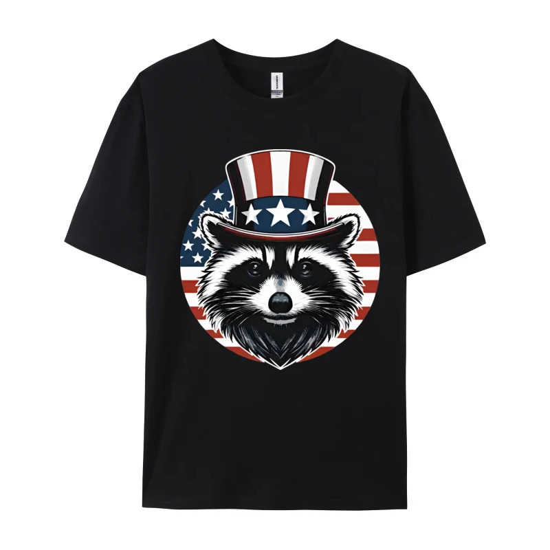 Raccoon Patriotic America 4th Of July T-Shirts Funny Cotton Tees Printing Tops Tee Loose Tee-Shirt Man Top T-shirts