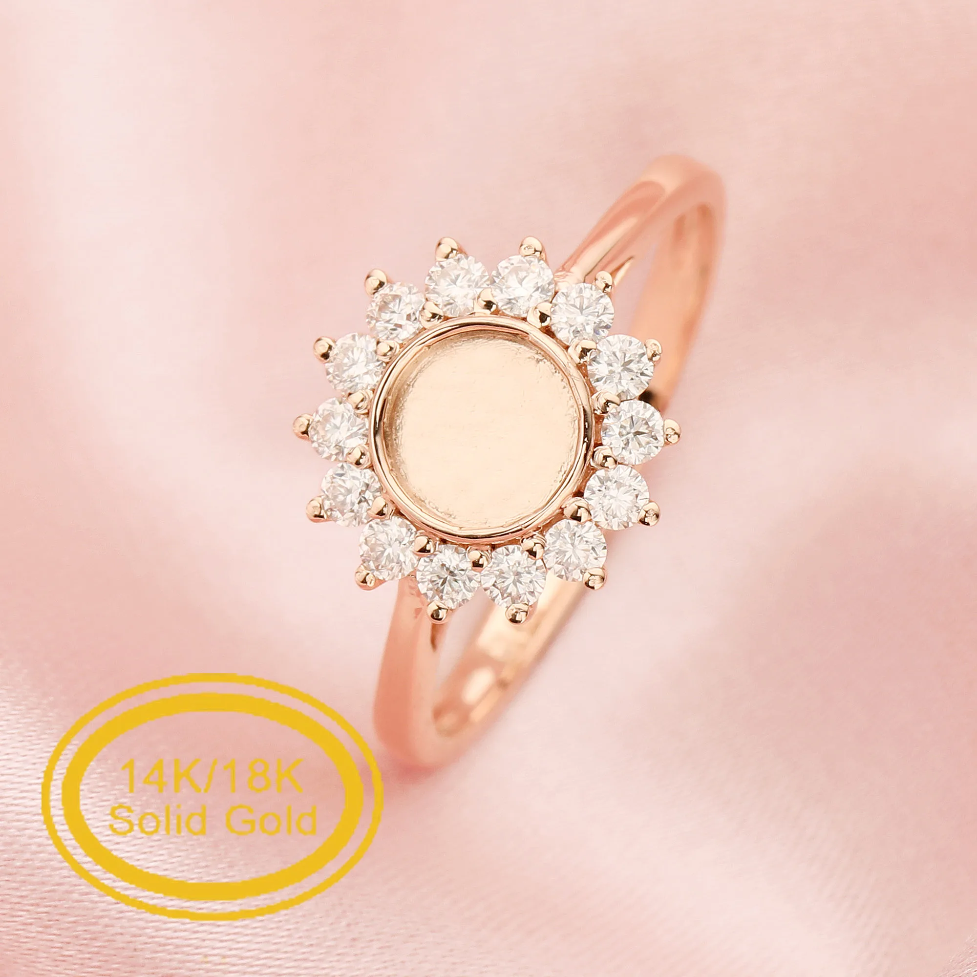 6MM Keepsake Breast Milk Resin Round Ring Bezel Settings,Halo Solid 14K 18K Gold Ring With Moissanite Accents 1212091