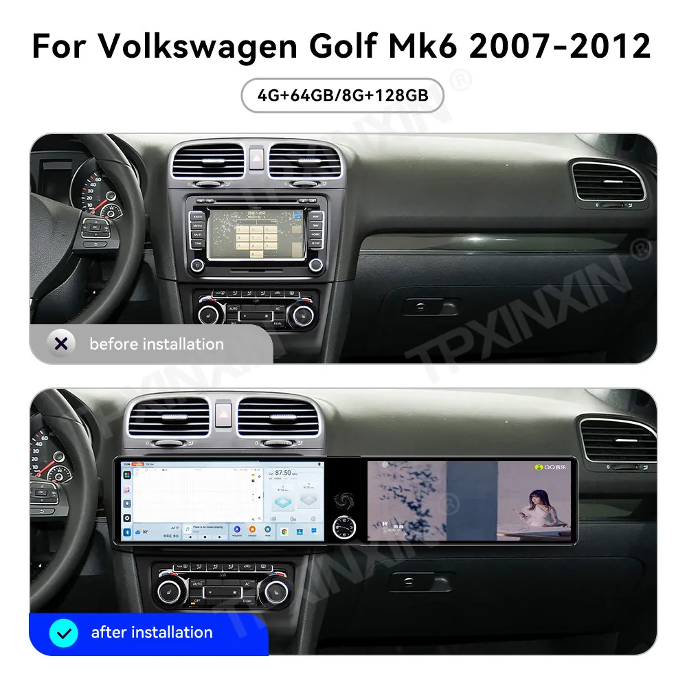 12.3'' Dual Screen Car Radio For Volkswagen VW Golf 6 2007-2012 Car Multimedia Video Player Stereo GPS Navigation Carplay Unit