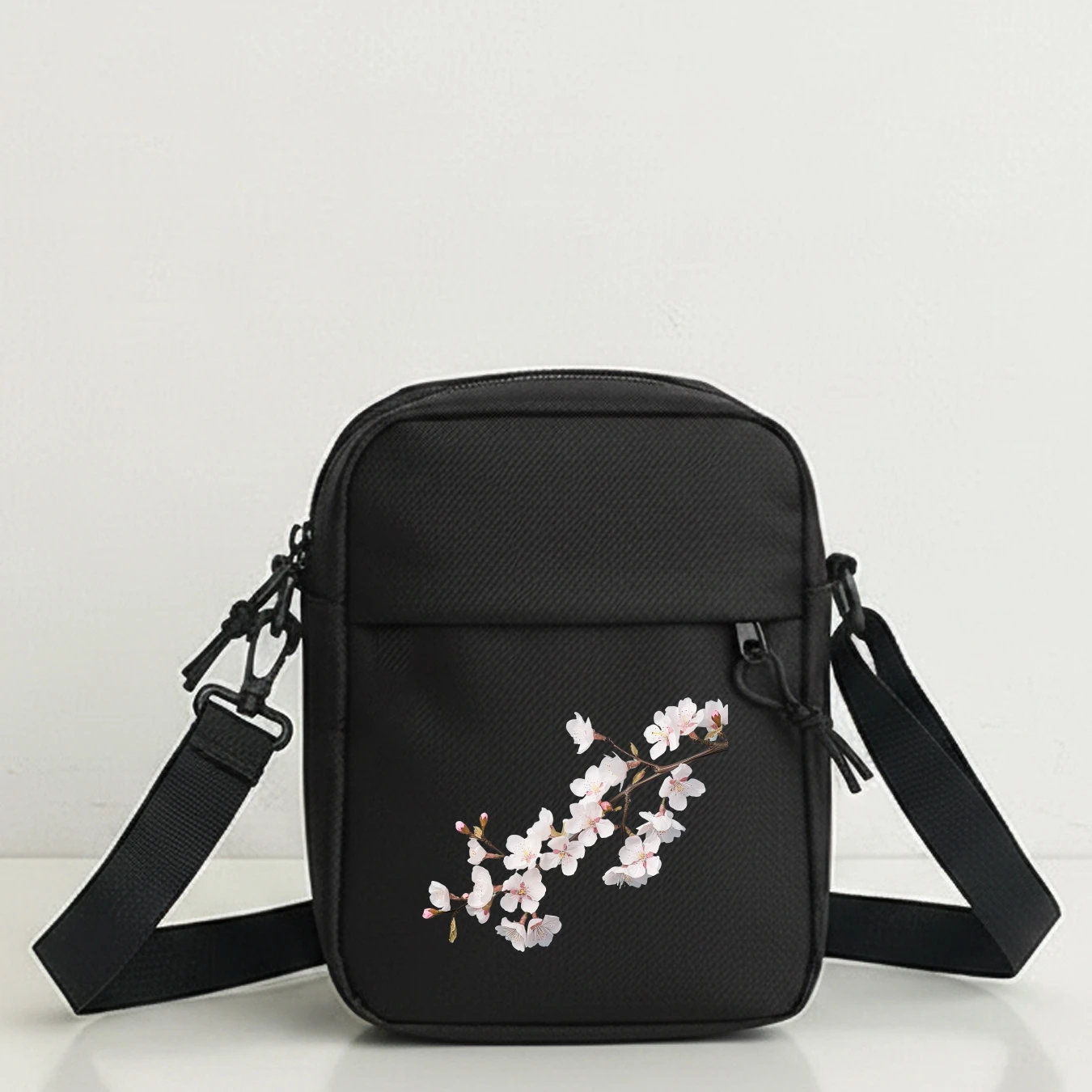 Sakura Floral Oxford Shoulder Bag Adjustable Strap Zipper Tote Versatile Handbag for Travel School Work Shopping Daily Use