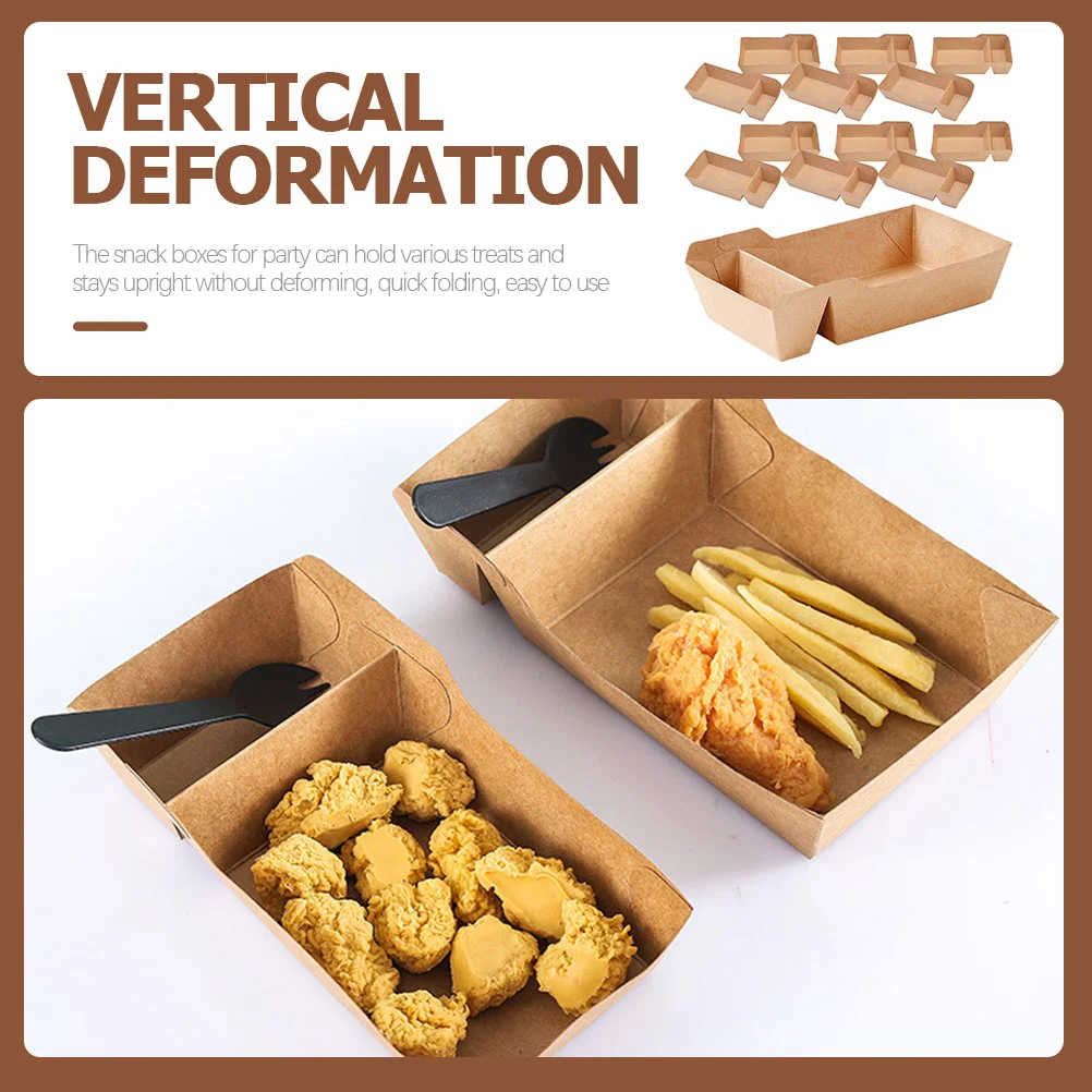 50 Pcs Kraft Paper Snack Box Bag French Fries Serving Boxes Container Popcorn Holder Containers Fried Snacks