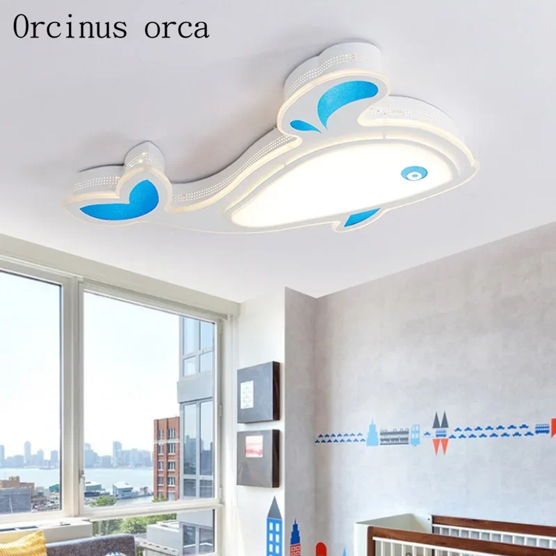 

Cartoon creative dolphin LED ceiling lamp children's room boys girls bedroom Mediterranean fish protective eye ceiling lamp