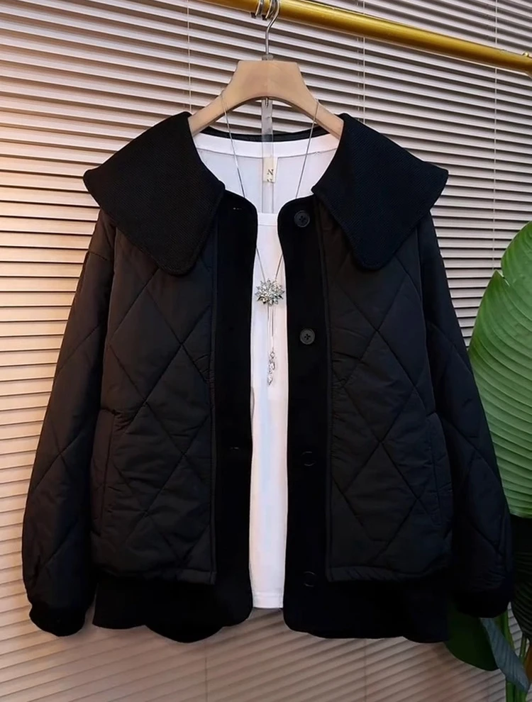 Plus-größe Frauen Koreanische Lose Alter-reduzierung Kordelzug Baumwolle Mantel Winter Neue Mode Vielseitig Langarm Peter Pan kragen Top