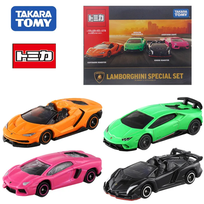 Takara Tomy Tomica 람보르기니 세트, 자동차 모델 장식품, 미니 Gt 다이 캐스트 합금 자동차 모델, 어린이 장난감 선물, 세트당 4 개