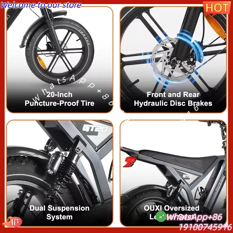 2026Hot GT20 Electric Bike 7-Speed 20-Inch Bike with 48V Integrated Battery Hybrid V20 Pro Fatbike Wholesale for