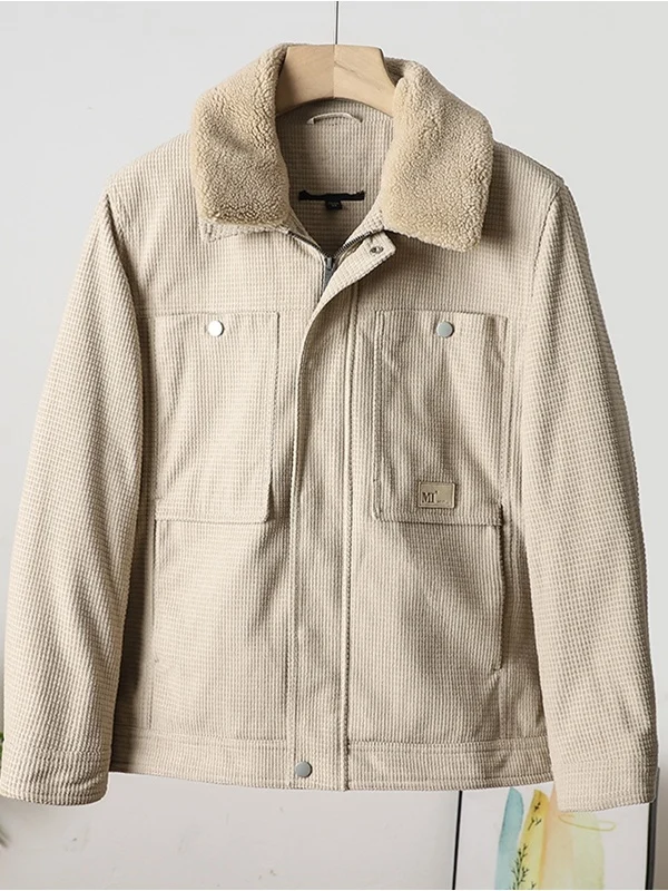 

Men's Casual Cotton Jaet with Artificial Fur Collar Comfortable Warm Faionable Autumn Winter Outerwear Stand Fit Zippe...