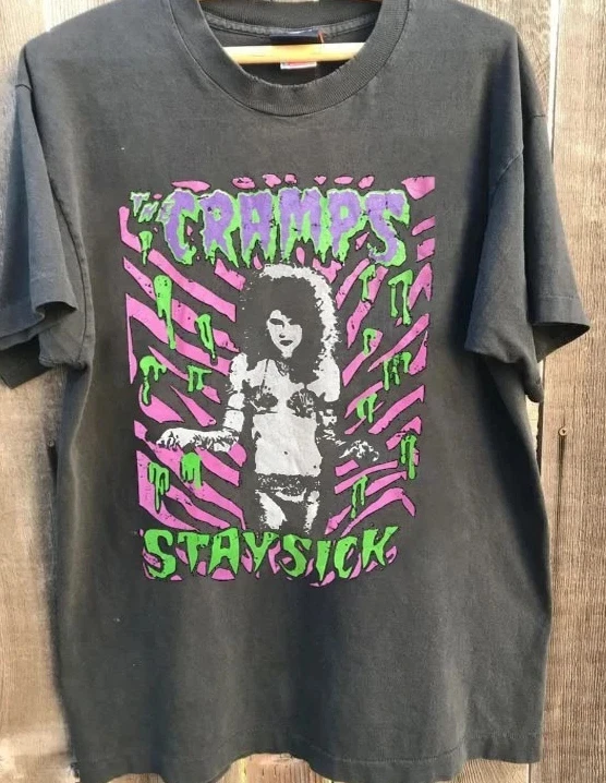 Vintage-Baumwollhemd der Band The Cramps mit seltenem anthrazitfarbenem Design