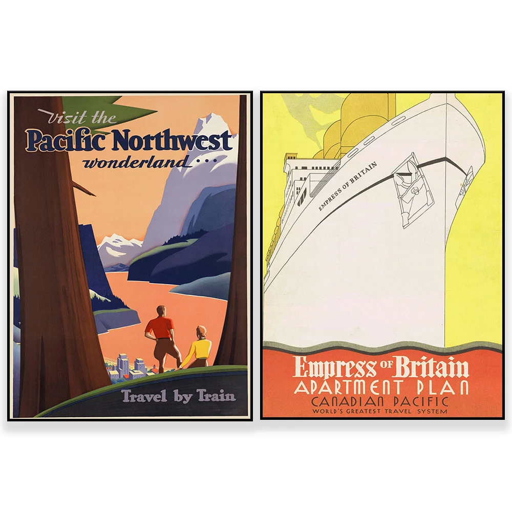 Pacific Northwest Vintage Reisedruck |   Wandkunstdrucke |   Posterkunst |   Wandkunst mit Leinwanddruck |    Cascadia