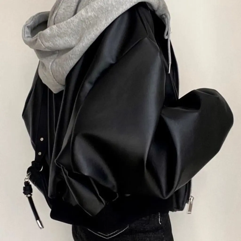 Stylish Short Biker Jacket Women's Hooded Leather Coat Spring Autumn New Korean Loose Versatile Fashionable Outerwear