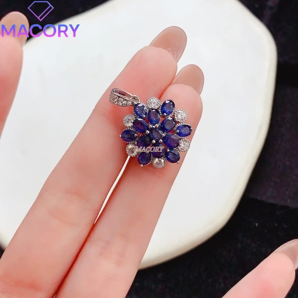 Natural sapphire sterling silver pendant necklace low-key and versatile  Valentine's Day Christmas and anniversary gifts