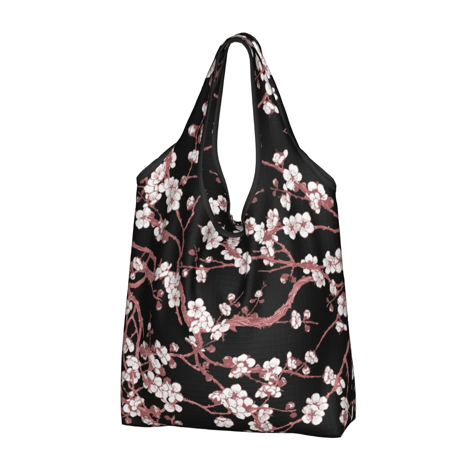 Fashion Printing Sakura Tree Cherry Blossoms Tote Shopping Bag Portable Shopper Shoulder Flowers Floral Handbag