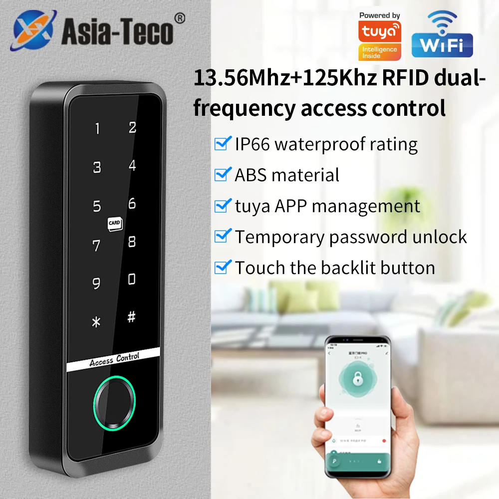 WIFI Support Tuya App Waterproof Password Fingerprint Access Control Machine Narrow Design Easy to Install Remote Control Access