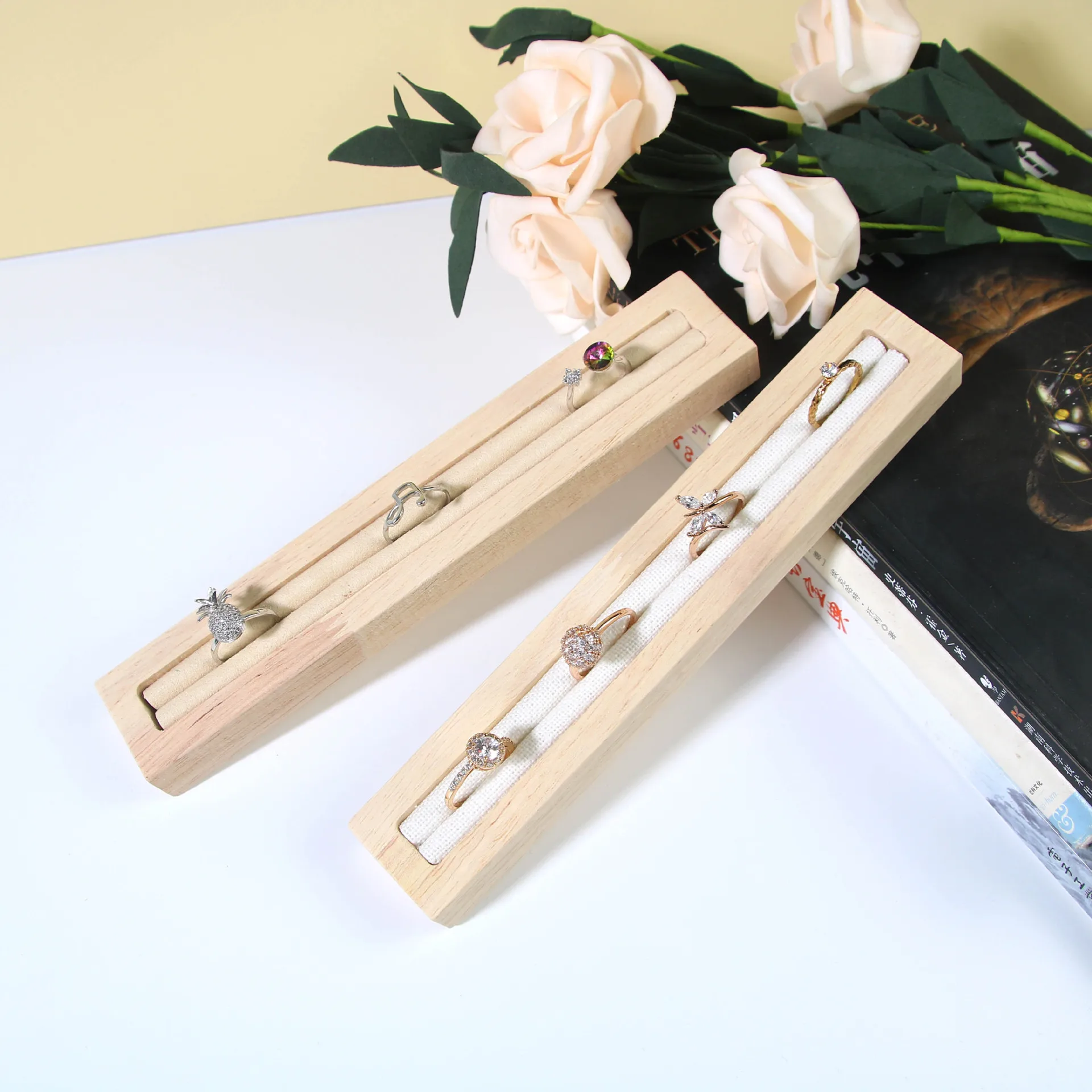 1 Pcs  Rings Wooden Display Stand Rectangular Shape For Rings Storage Jewelry Packaging Display For Daily Rings Jewelry Storage
