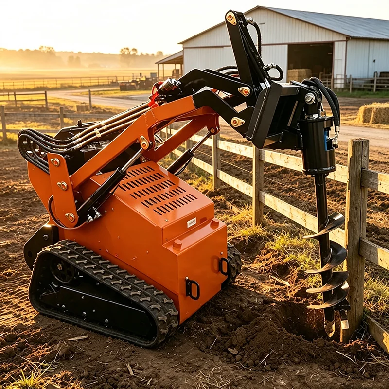 Small Mini Skid Steer Loader Diesel Powered Skid Loader with Auger Attachment for Digging Landscaping Farm Work