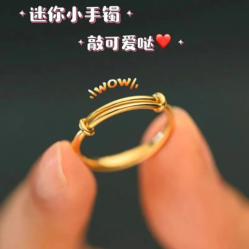 gold push-pull ring mini plain ring small bracelet real gold female simple versatile adjustable AU999 ring