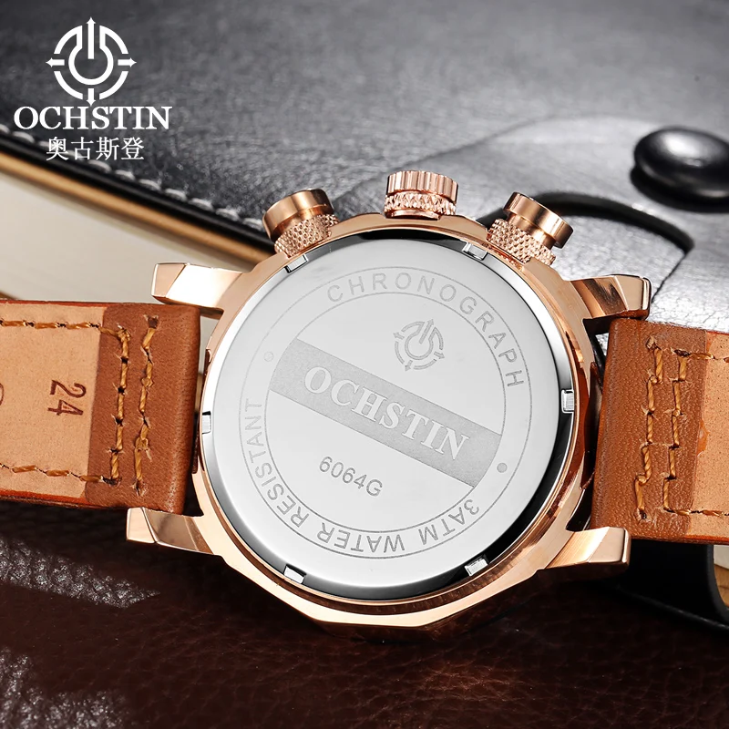 OCHSTIN ساعات حركة كوارتز للرجال ساعة يد بحزام جلدي مقاومة للماء رائجة البيع سلسلة الملاح ساعة التقويم للذكور #6