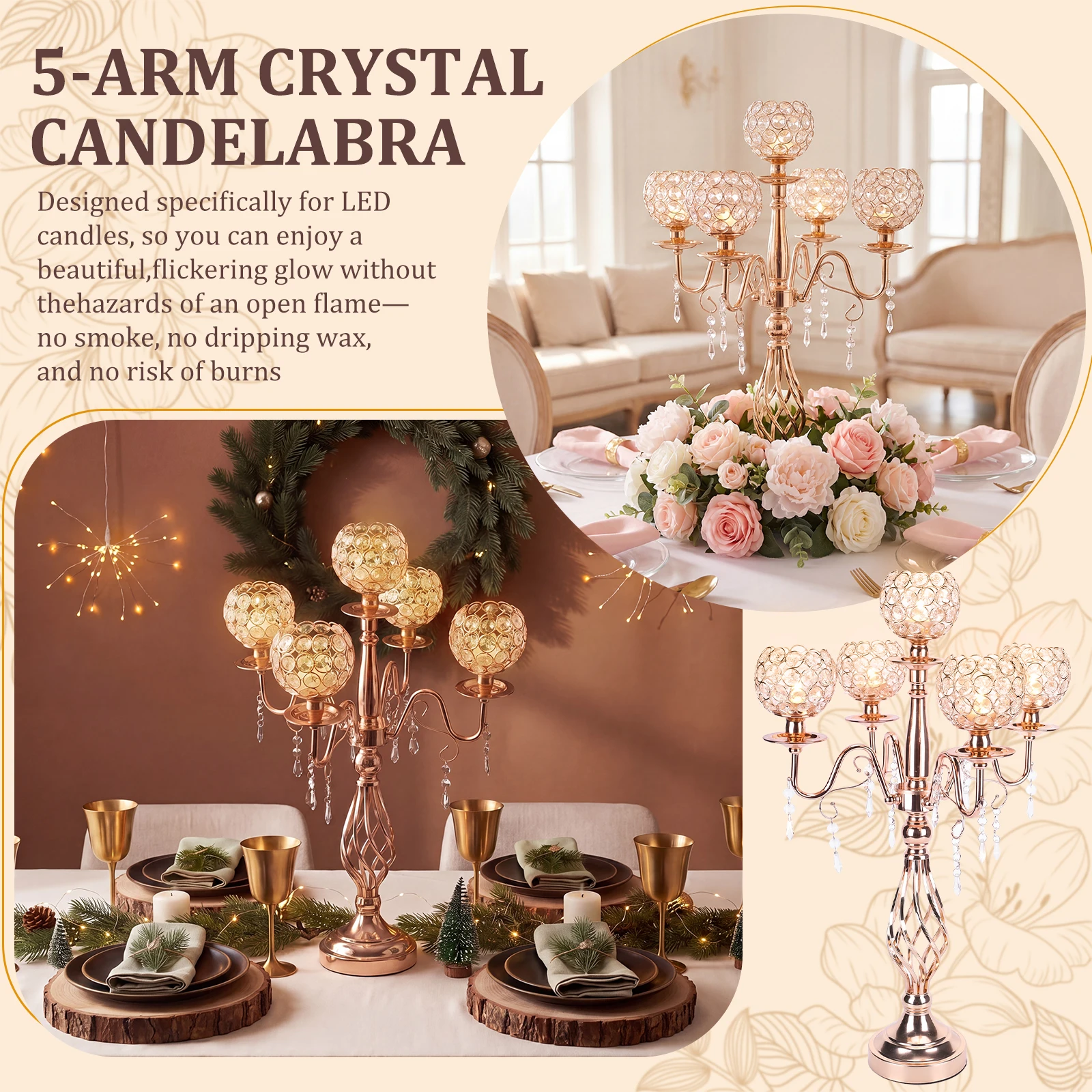 27 Inch Crystal Candelabra Centerpieces Rust-Proof Easy To Install for Wedding Banquet Valentine Dinner Party Event