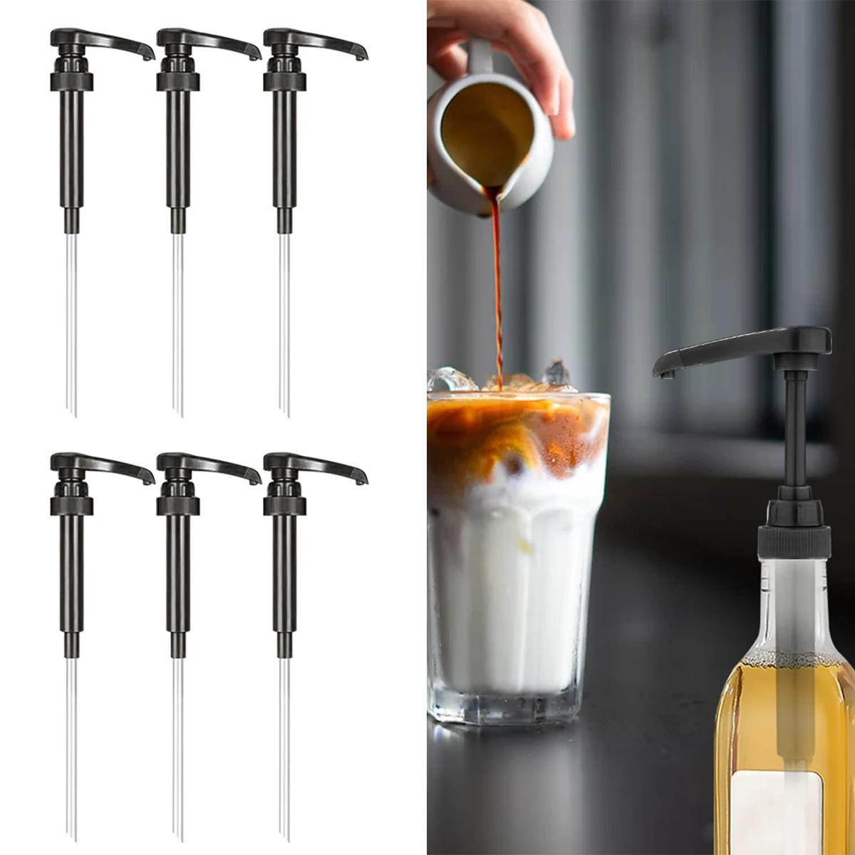 

6PC Syrup Pumps Dispenser Replacement for Coffee Kitchen Seasoning Liquid Sauce Pressure Nozzle Bottle Pump Containers