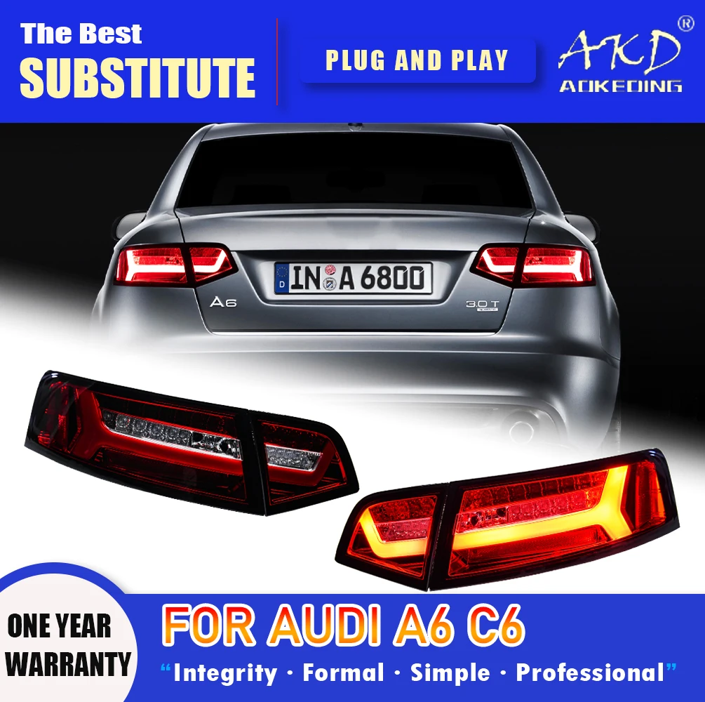 Audi A6 용 AKD 테일 램프 LED 후미등, 후방 안개 브레이크, 방향 지시등, 자동차 액세서리, 2008-2011 A6L