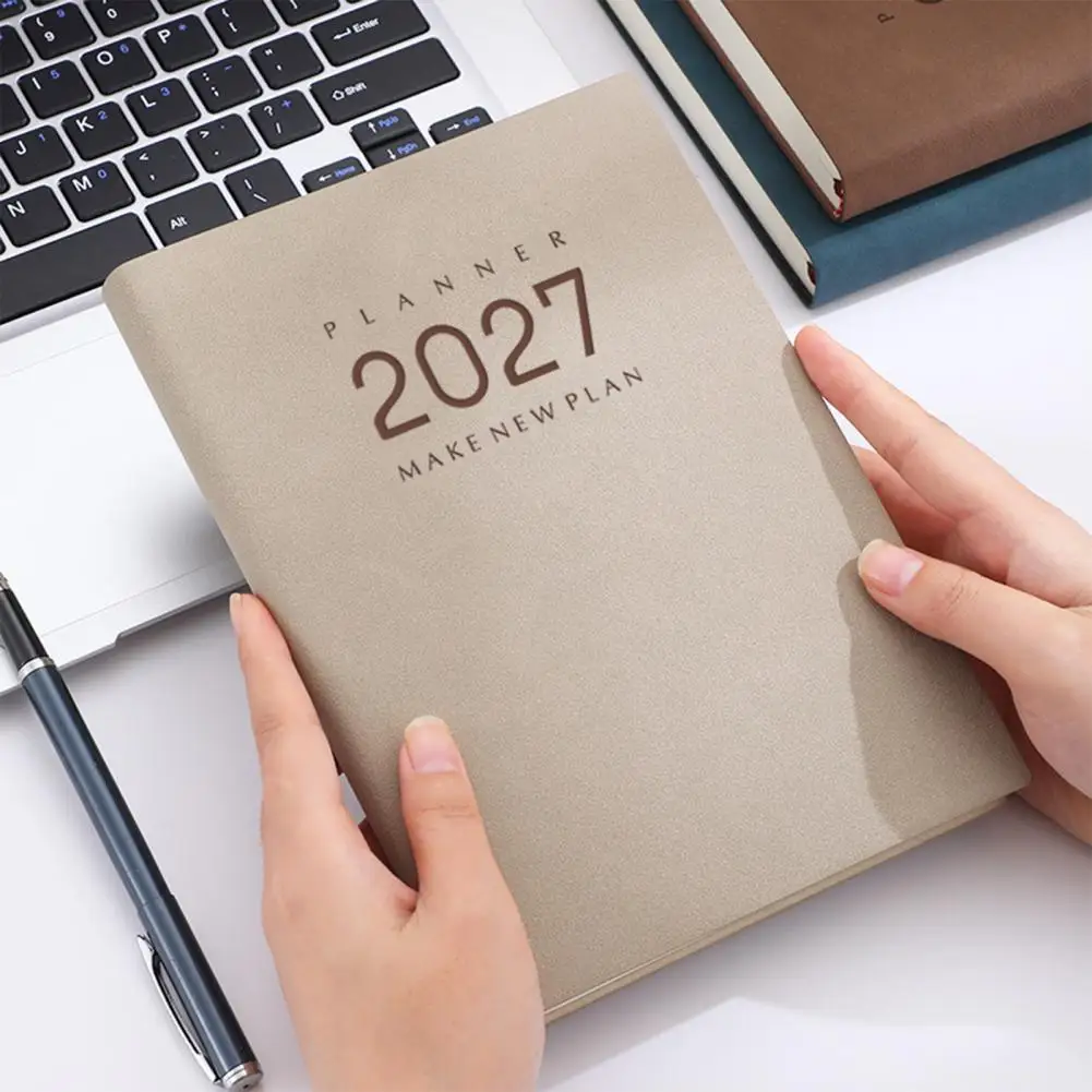 2027 Daily Monthly Planner Agenda Vintage Sheepskin Texture Cover Thick Paper Planner Book for Business Office And Personal