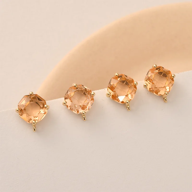 10pair Colors Faceted Square Glass Earrings Studs Post with Linker Loop Connectors DIY for Women Pearls Drops Earring Making view 3