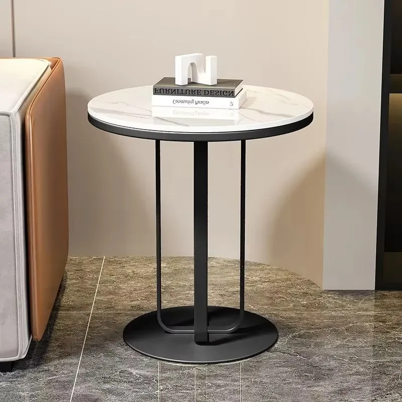 Luxury Round Slate Side Table, Modern Small Coffee Tea Corner Table for Living Room Balcony Entryway Home Decor