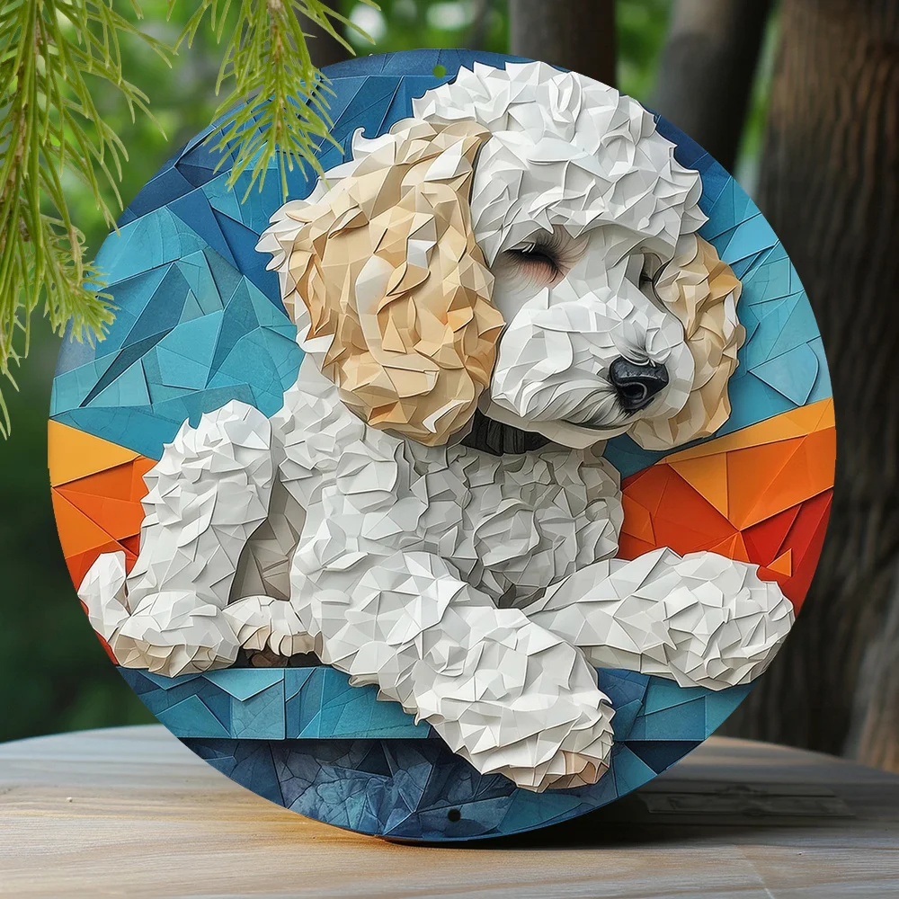 

Aluminum Metal Sign Poodle Theme Decoration Faux Origami Window Decorations Round Wreath Sign Entrance Decoration Gifts