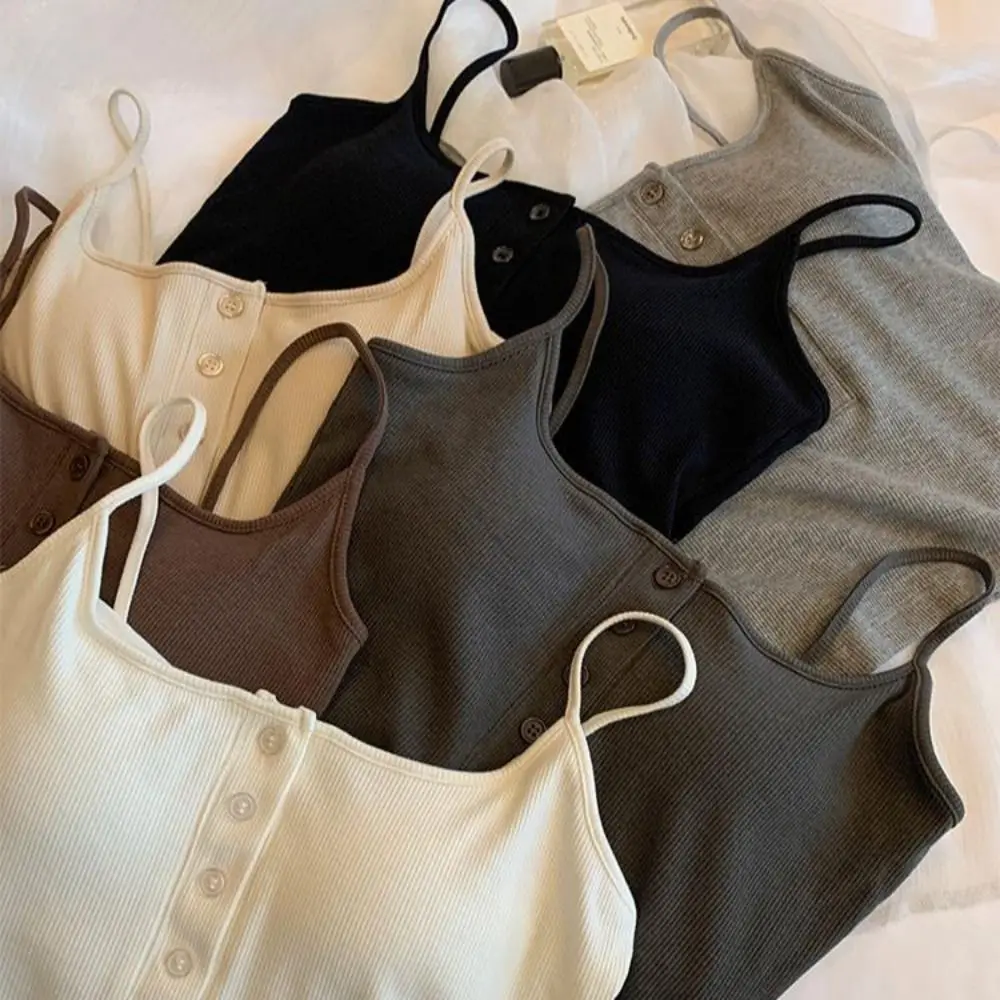 Fashion Knitted Camisole Slim Niche Summer Tube Top INS Hip Hop Button Hot Girl Tops