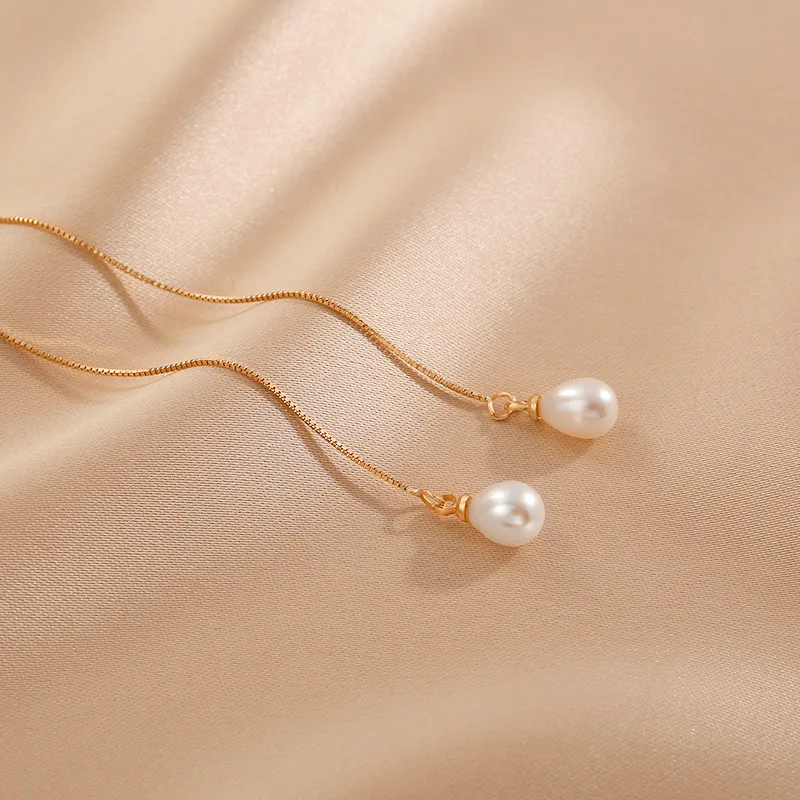 High Quality Natural Pearl Long Pendant Earrings for Women Female Fashion Exquisite Korean Earrings Bridal Wedding Jewelry Gift