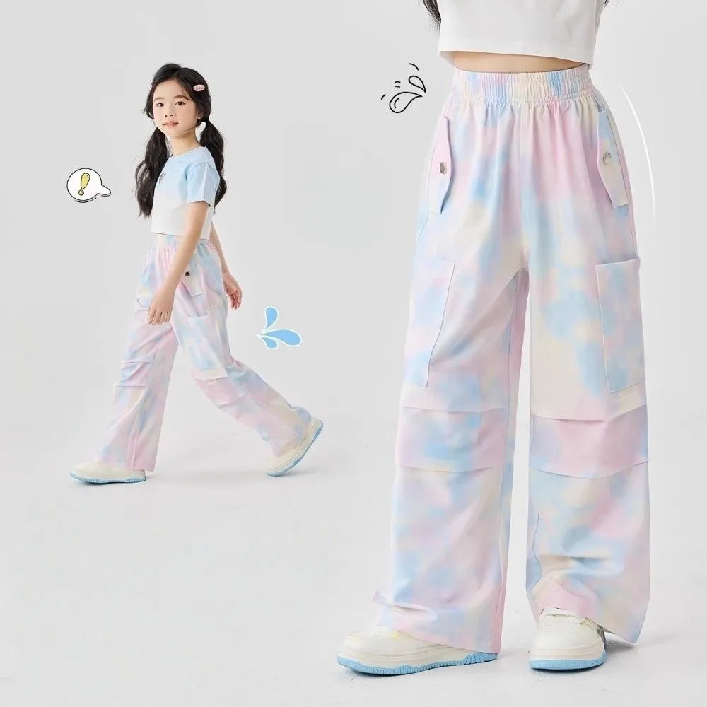 

Quick Dry Tie-dye Cargo Pants Korean Style Mosquito Proof Wide Leg Pants Elastic Fabric Ice Silk Loose Fit Trousers