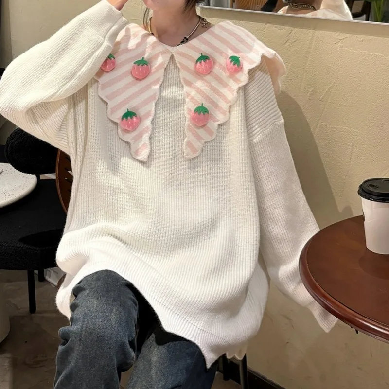 

2025 Autumn and Winter New Sweet Style Irregular Doll Collar Fashionable Versatile Sweater Women's Pullover