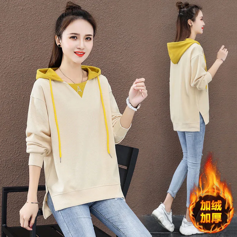 Cotton Sweatshirt Women's Overwear 2024 Autumn Winter New Coat Korean Version Jackets Loose Outwear Female Tops Hooded  Overcoat