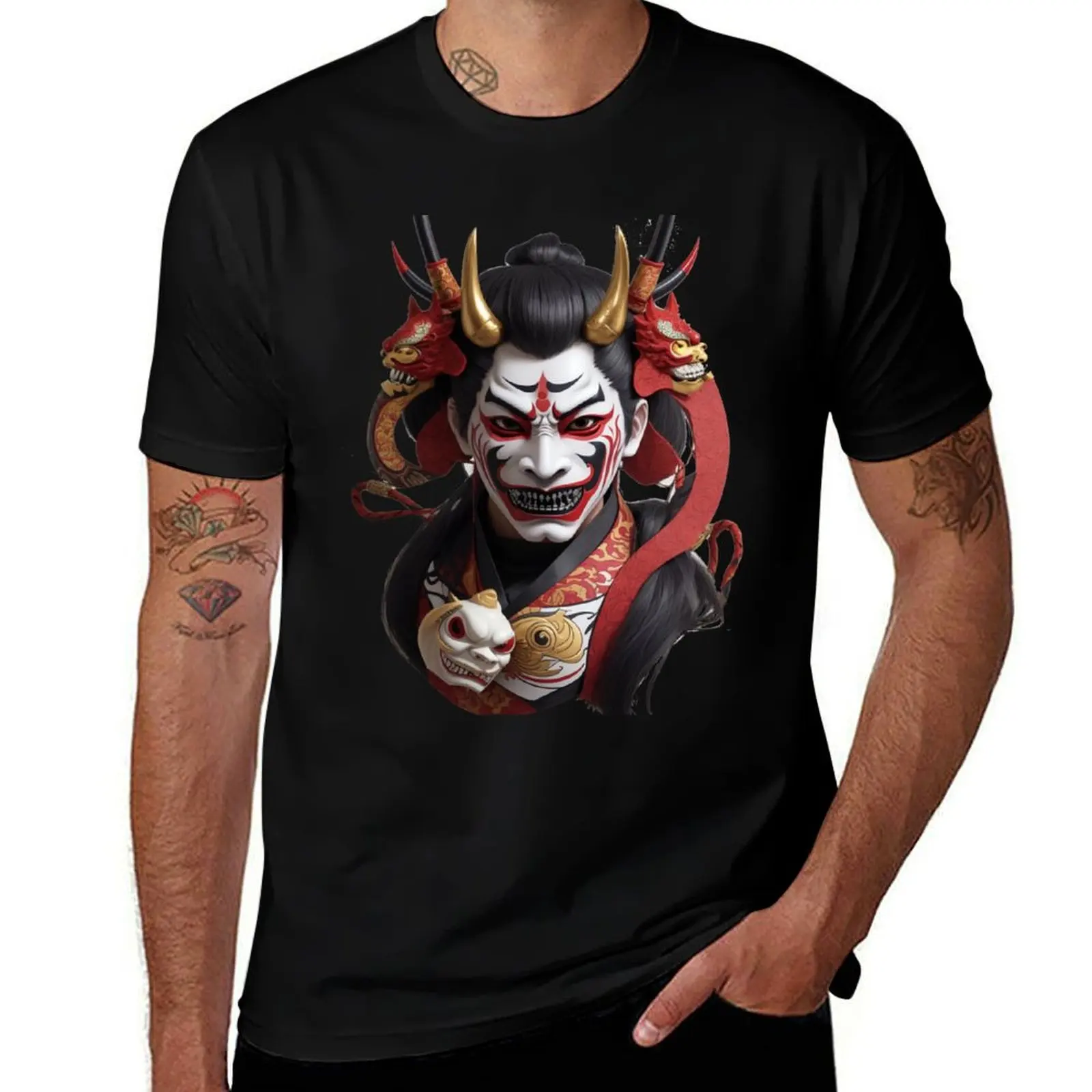 hannya mask japanese T-Shirt anime stuff summer clothes Men's t-shirts