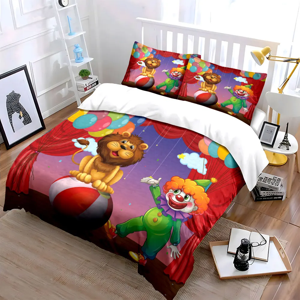 Circus Lion Clown Party Set Multiple sizes kid's and adults' bedroom Exquisite 3PC bedding set, gift