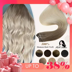 Estensioni di trama dei capelli umani Full Shine fasci di capelli Ombre colore biondo 100g cucire In pelle Remy diritta setosa doppia trama per il salone