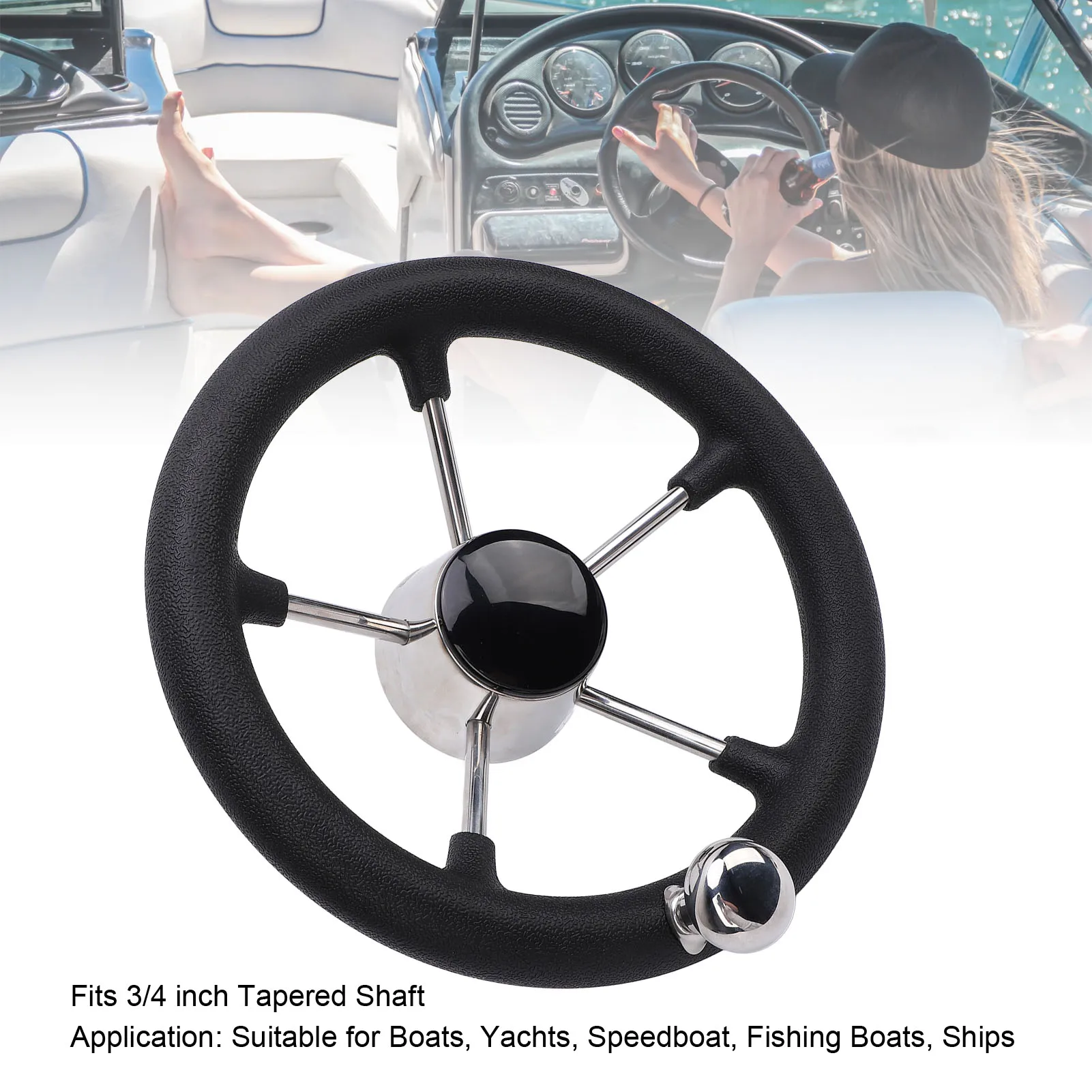 

5 Spoke Yacht Steering Wheel Fit Foam Grip 11in Marine Steering Wheel with Turning Knob for 3/4 inch Tapered Shaft