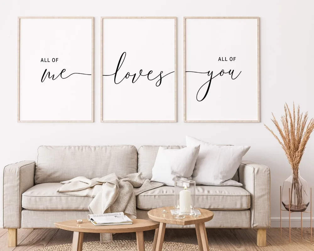 All of Me Loves All of You Set of 3  Poster Print Canvas Pictures Home for Bedroom and Odern Wedding Decor Frameless Painting