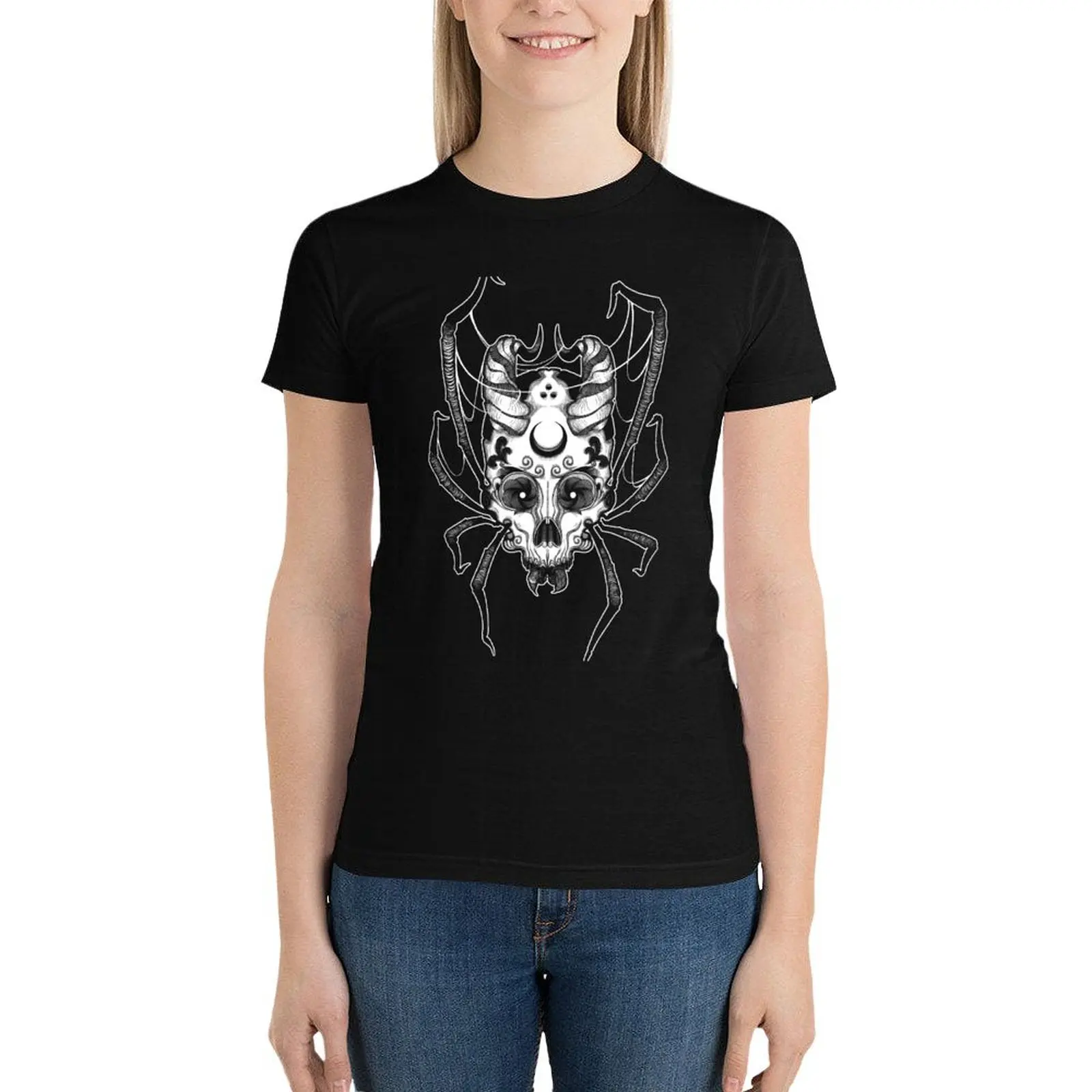 

Spider skull T-Shirt summer tops Aesthetic clothing female Women clothes