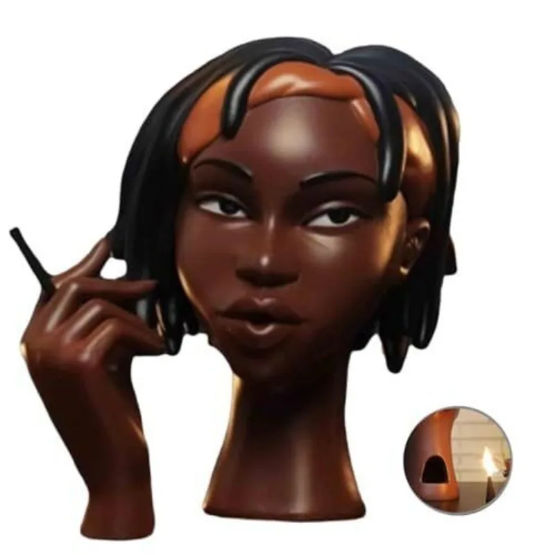European Style Black Female Head Statue Incense Burner Resin Craft Art Sculpture Home Desktop Office Decor Ornament