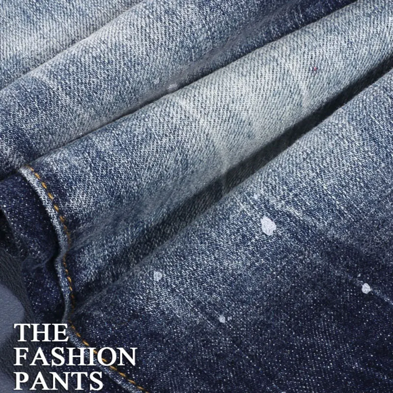 Streetwear Fashion Men Jeans Retro Blue Stretch Slim Fit Vintage Ripped Jeans Men Embroidery Designer Hip Hop Brand Pants Hombre