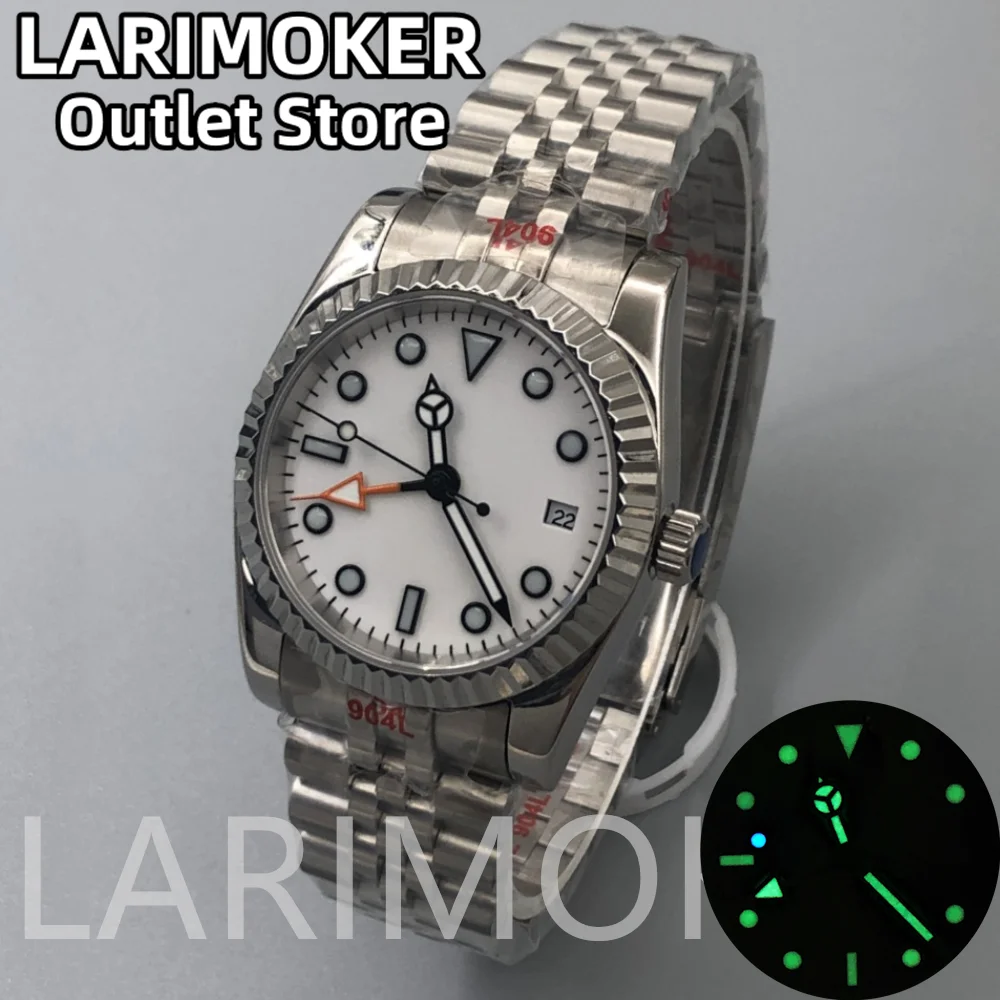 LARIMOKER 36mm 39mm Silver Watch White Dial fit DG3804 movement Mechanical Men\'s Watch Sapphire Glass Stainless Steel Strap