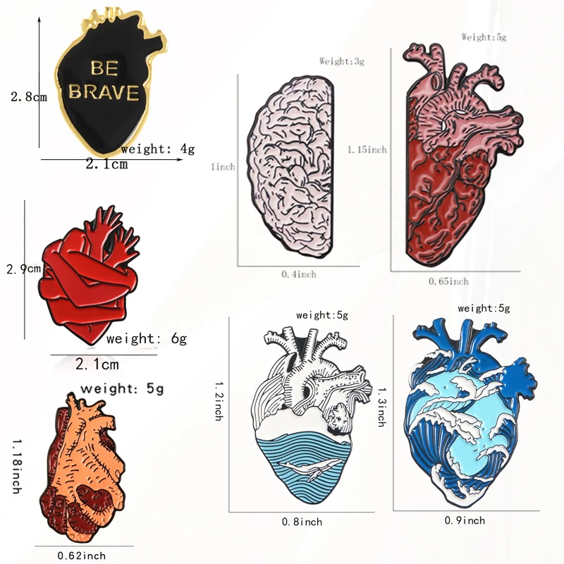 Broche esmaltado para médico, Pin de Neurología cardíaca, insignia de solapa para regalos, 18 estilos, Pin de la serie de órganos del corazón, corazón anatómico médico