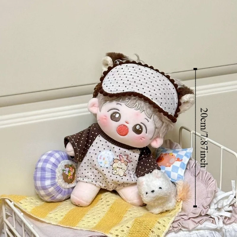Cartoon T-shirt 20cm Cotton Doll Clothes Peaked Cap Outfit Cotton Doll's Clothes Mini White Plush Doll Clothes 20cm Cotton Doll