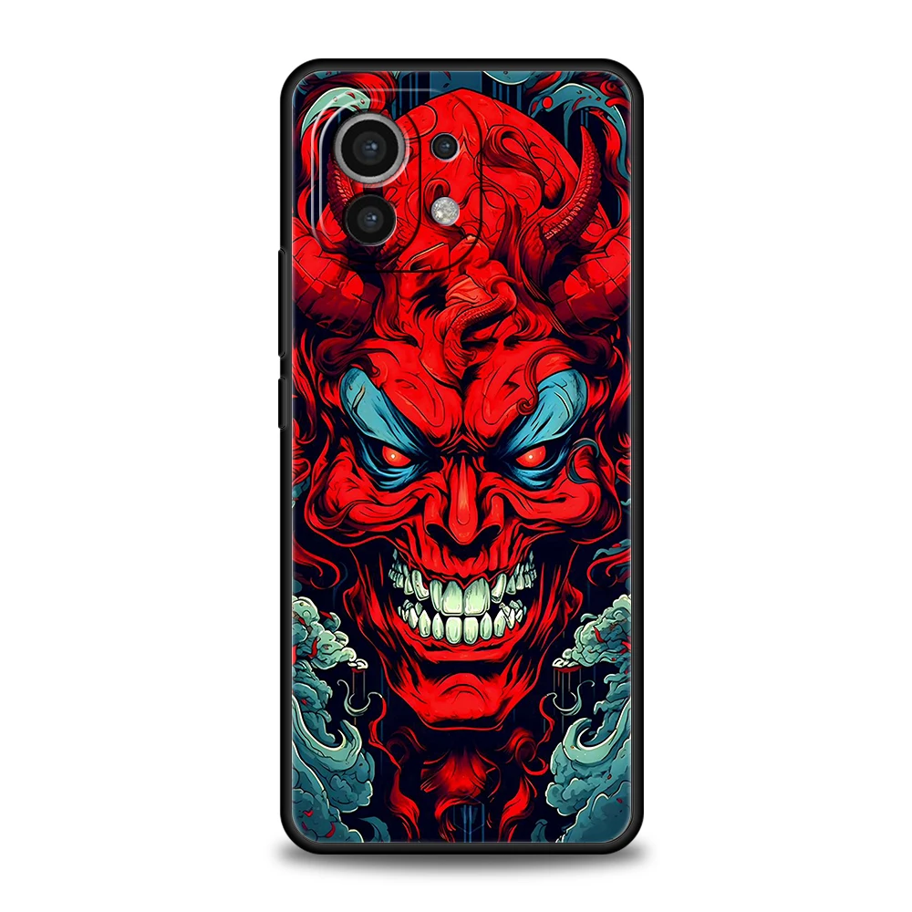 Japan Samurai Oni Mask Phone Case for Xiaomi Poco F6 F5 F4 F3 X6 X5 X4 X3 NFC M5 M4 M3 C51 C50 C55 GT 5G Silicone Cover Capas